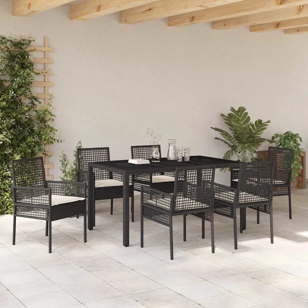 Set da Pranzo per Giardino 7 pcs Nero polyrattan 3334858