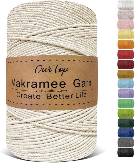 Corda macramé premium - 3 mm x 500 m - corda intrecciata e avvolta - filo macramé - corda spessa per tende da parete e portainnesti per piante - artigianato DIY - decorazione per la casa e imballaggio di regali