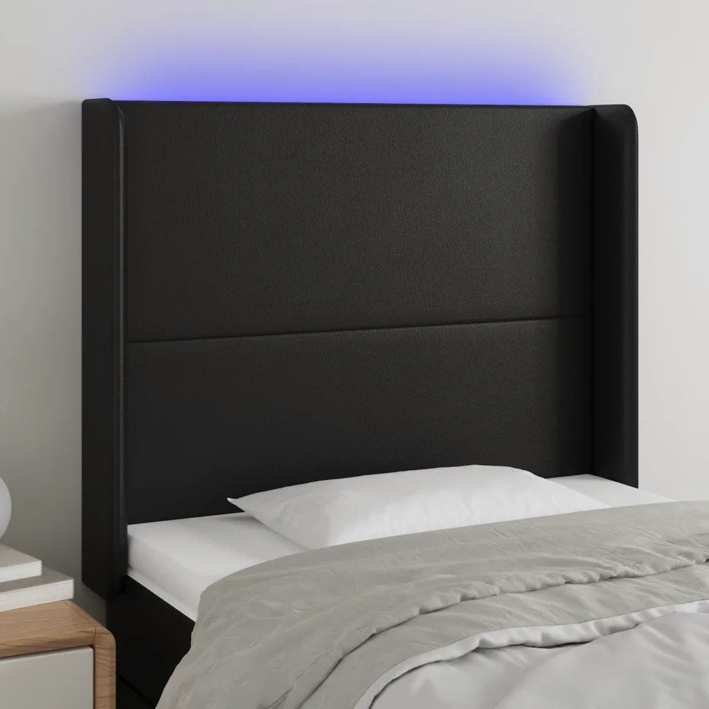 Testiera | Testata a LED Nera 83x16x118/128 cm in Similpelle