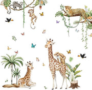 Muurstickers con Animali Selvaglianti per Bambini - Scimmia, Giraffa, Uccello e Cervo - Decorazione per Camera da Letto e Scuola Materna