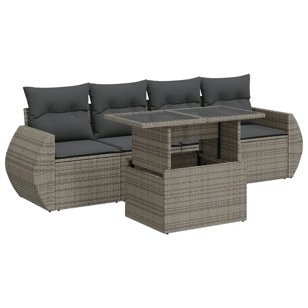 vidaXL Set Divano da Giardino 5 pz con Cuscini Grigio in Polyrattan