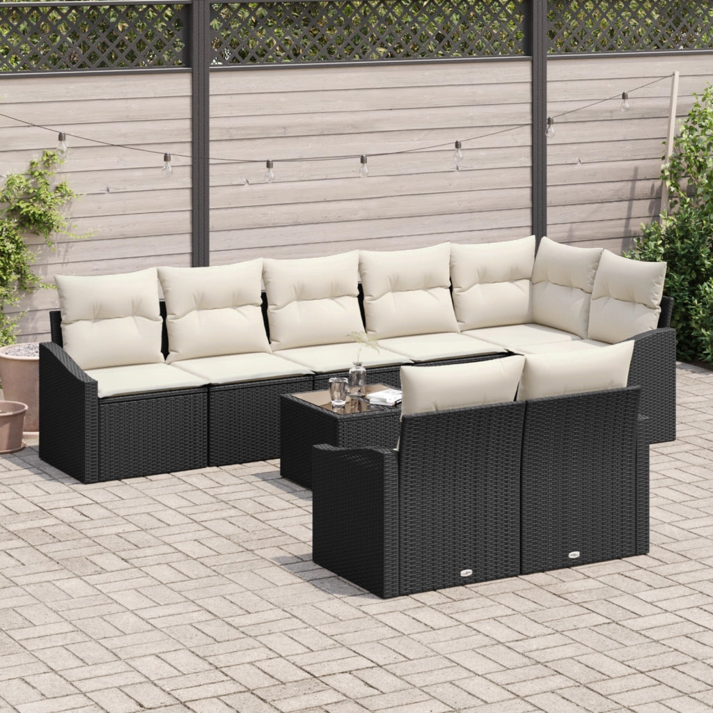 Set da Pranzo Giardino 8 Pezzi con Cuscini Rattan Marrone
