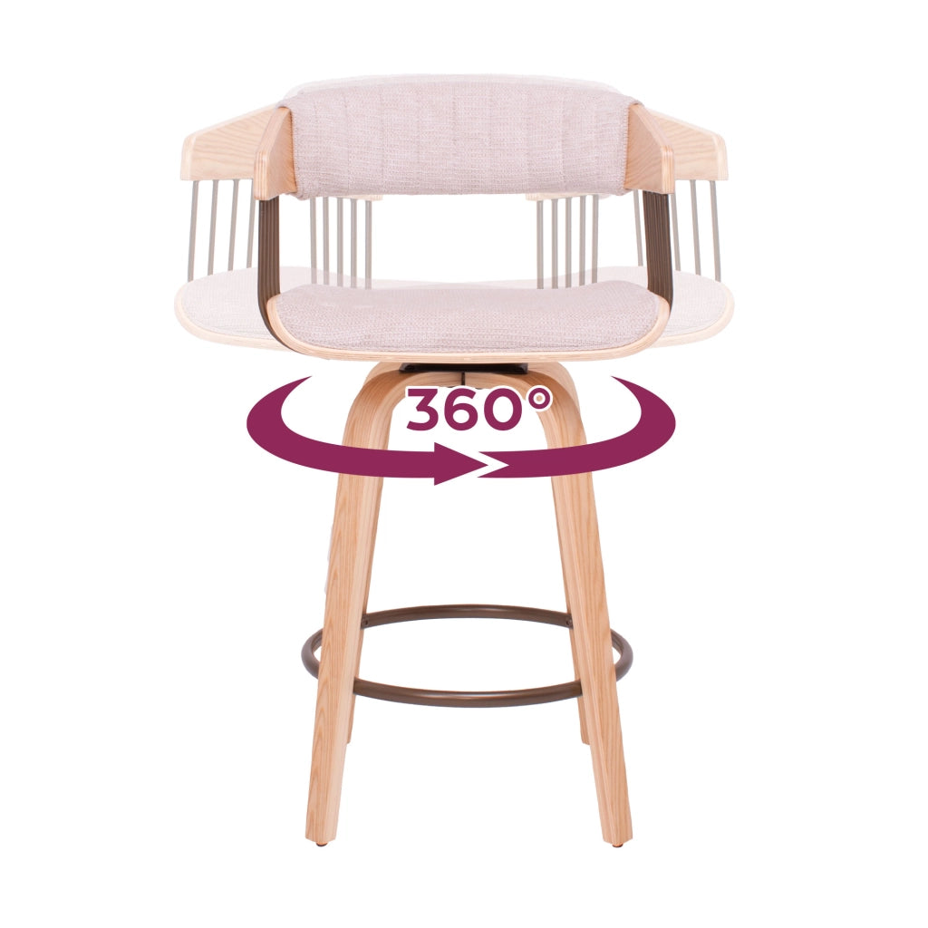 Colonia - Set 2 Sgabelli Imbottiti 49,5x92x37,5 cm Seduta Girevole in Legno Plywood e Tessuto Beige