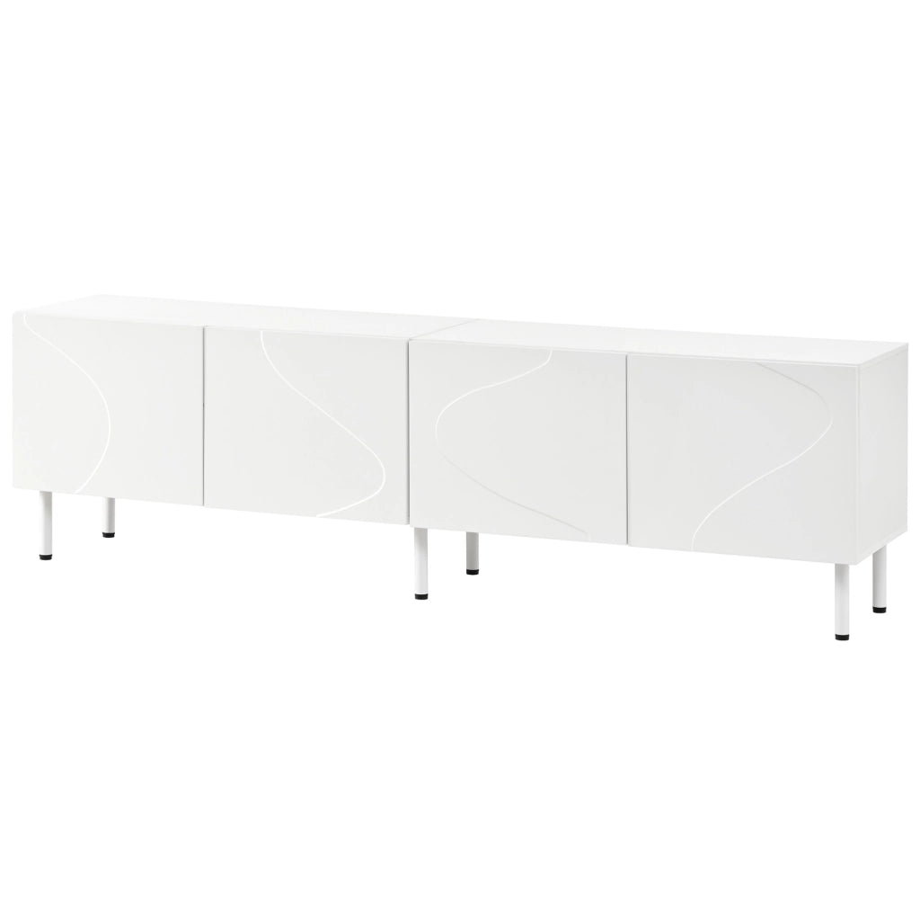 Mobile TV 170x35x50 cm con 4 ante e push-to-open in PB e MDF bianco
