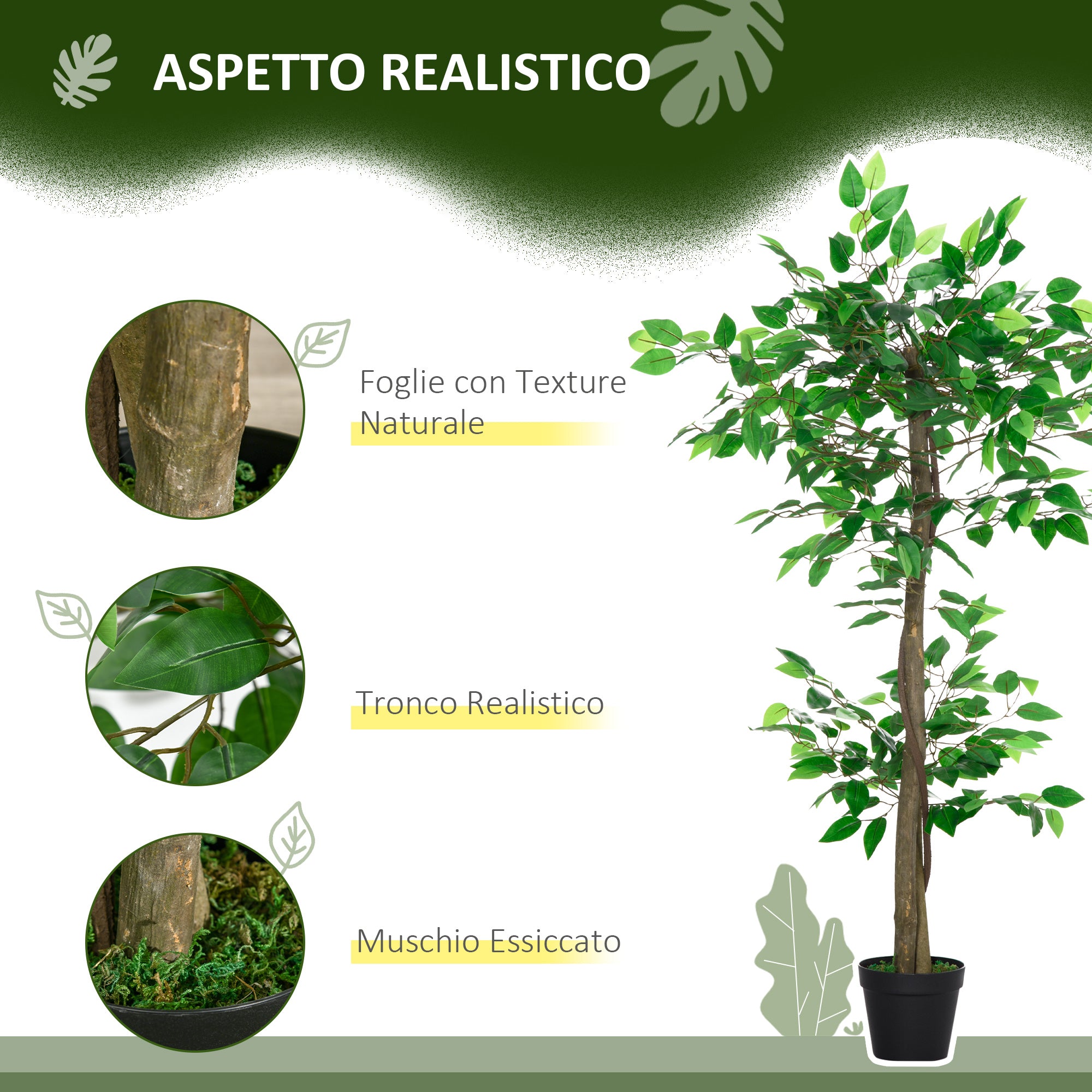 Pianta Artificiale Albero del Tè con 546 Foglie Realistiche e Vaso Cemento 120 cm Verde