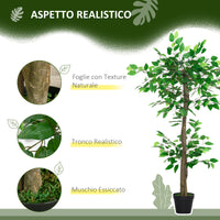 Pianta Artificiale Albero del Tè con 546 Foglie Realistiche e Vaso Cemento 120 cm Verde