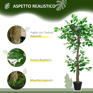 Pianta Artificiale Albero del Tè con 546 Foglie Realistiche e Vaso Cemento 120 cm Verde