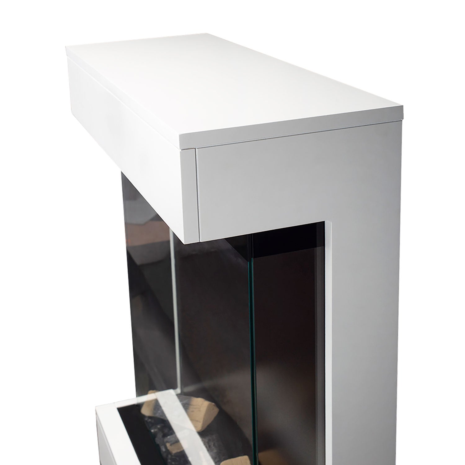 Caminetto Elettrico da Pavimento Autoportante Calliope Effetto Fuoco e Telecomando con Cornice in Legno MDF Bianco