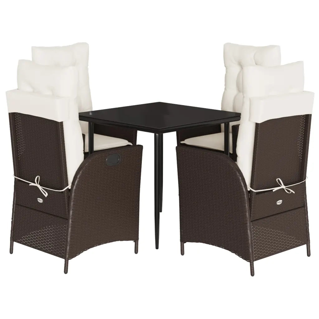 Set da Pranzo da Giardino 5pz con Cuscini in Polyrattan Marrone 3213195