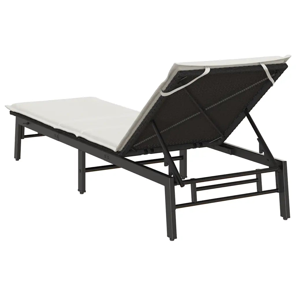 Lettino Prendisole | Sdraio da giardino | Lettino da sole con Cuscino Nero in Polyrattan