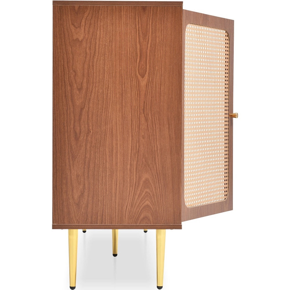 Buffet Commode con 2 porte e 3 cassetti - Xylo - Porte in rattan, ripiano regolabile, Marrone