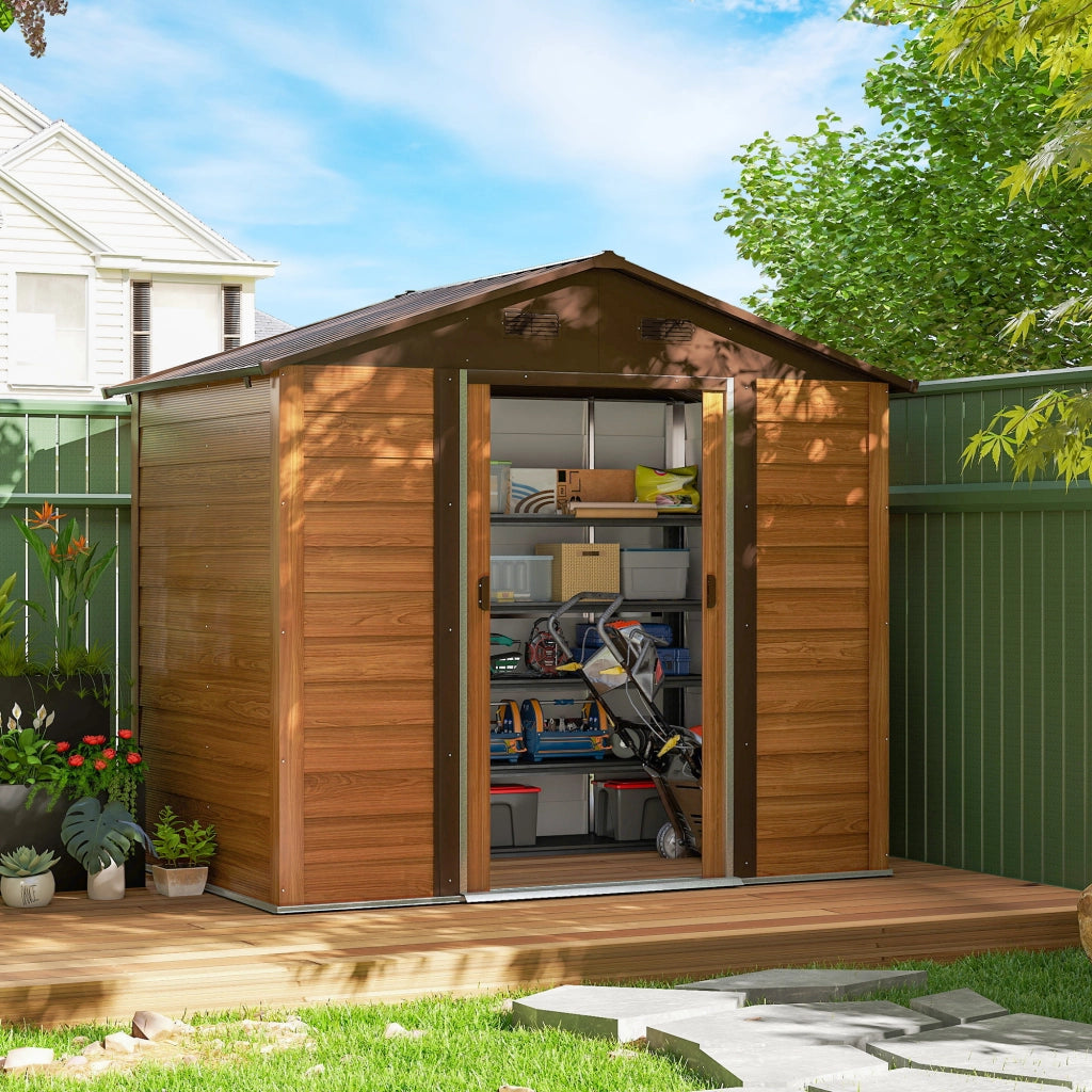 Casetta da Giardino ¨C Zephmum ¨C Acciaio Effetto Legno Marrone 236x196x208 cm