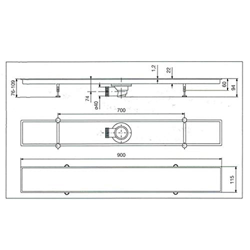 Canalina di scarico griglia doccia Piastrellabile sifone inox 90 cm vicario