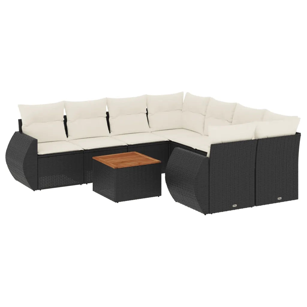 Set Divani da Giardino 9 pz con Cuscini Nero in Polyrattan