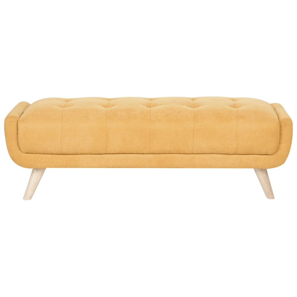 Pouf rettangolare in tessuto color senape, stile retrò, per soggiorno, con gambe in legno