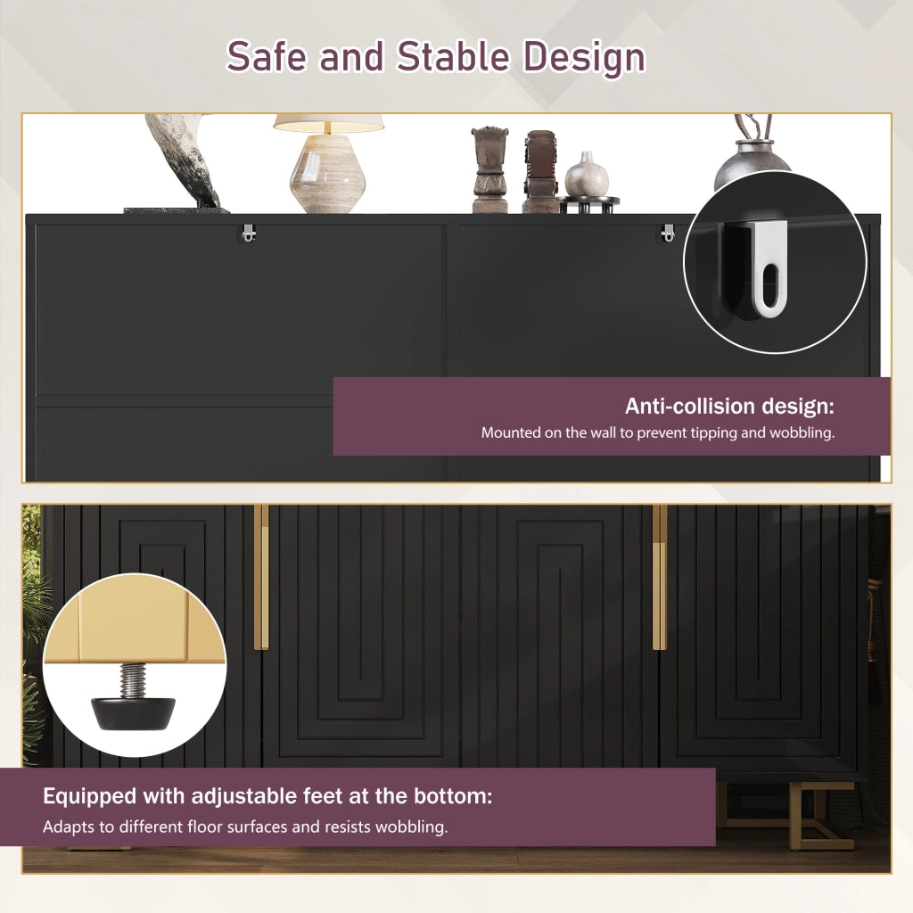 Credenza Geometrica ¨C Xylo ¨C Nero, Metallo Dorato, 152x40x75 cm