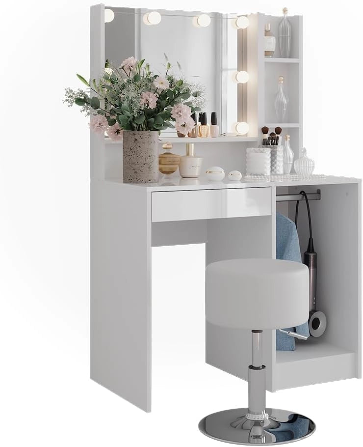 Tavolo da toeletta Sherry, Bianco/bianco lucido, 89.8 cm 5 parti