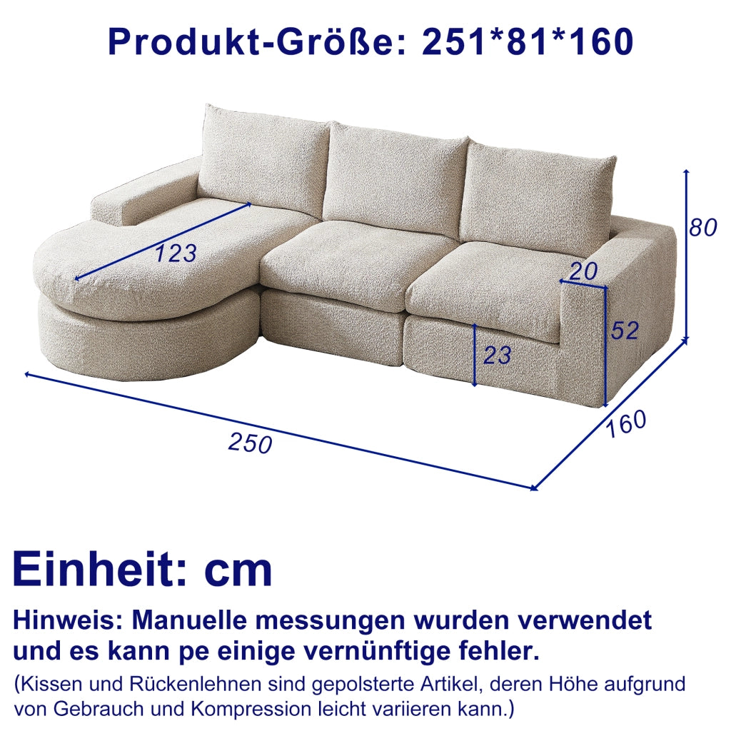 Divano Modulare Angolare con Chaise Longue in Tessuto ¨C MINIMAL ¨C Chenille