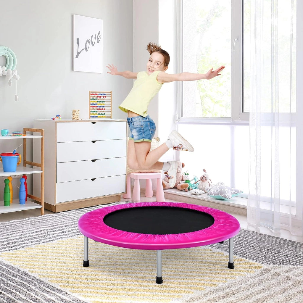 Trampolino Elastico Pieghevole, Tappeto Elastico da Interno con 32 Molle e 6 Gambe e Cuscinetti Antiscivolo, Capacità di Carico 150 kg