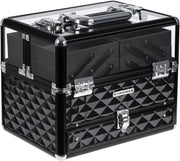 SONGMICS Beauty Case da Viaggio, Valigetta per Trucco, Arte e Unghi,con Coperchio Trasparente, Telaio in Alluminio, Cofanetto Diversi Vassoi per Truccatore, Nero JBC318B