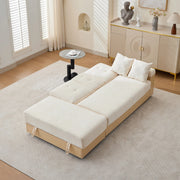 Divano letto in chenille con contenitore, schienale reclinabile a 3 posizioni, 2 cassetti e portabicchieri nascosto, 217 cm, beige