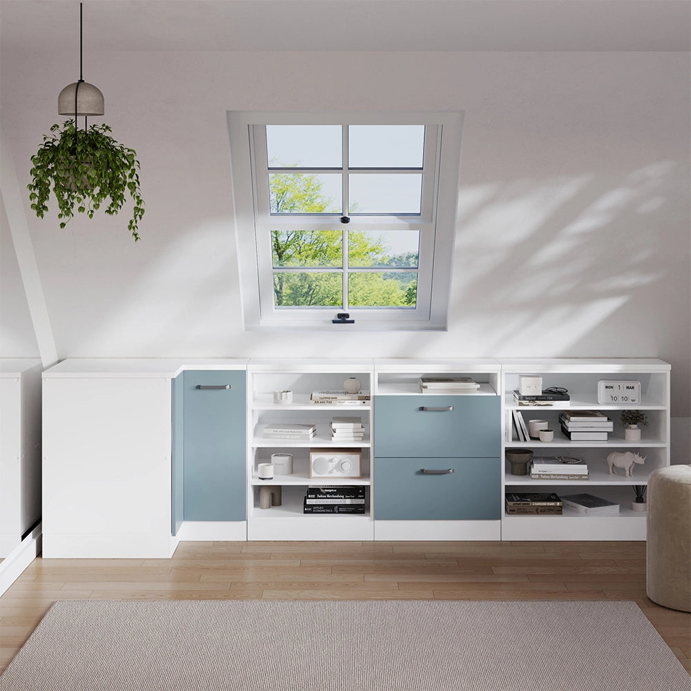 Mobile sottotetto Mobile angolare Rion Grigio-blu/Bianco 75.6 x 83.8 cm con 1 porta, carcassa dell’armadio profondità 60 cm Vicco