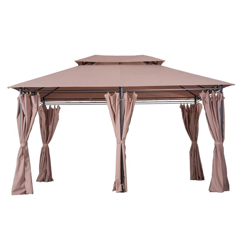 GAZEBO IN ACCIAIO CON DOPPIO TETTO E TENDE IMPERMEABILI COLOR CACHI 4 X 3 M