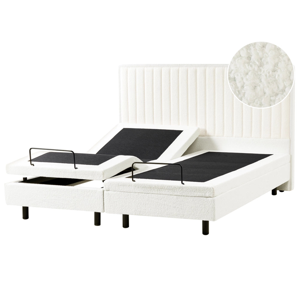 Letto matrimoniale Tessuto bianco sporco regolabile Elettricamente con Telecomando 180 x 200 cm camera da letto cameretta