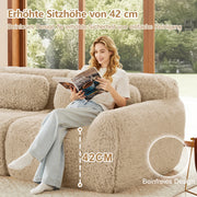 Divano Modulare a U 2-4 Posti senza Montaggio con Cuscini Base Antiscivolo Comfort Nuvola in Peluche Cachi Chiaro
