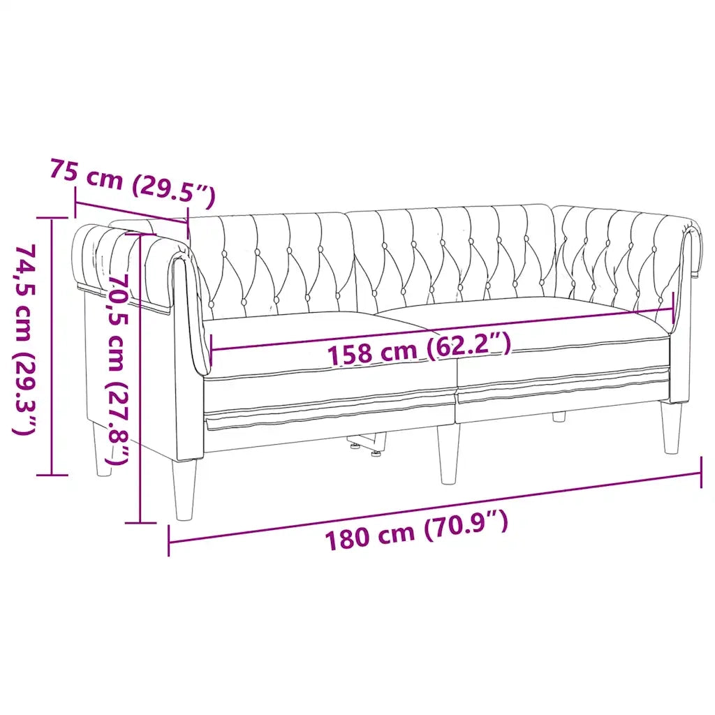 Divano | Divano da soggiorno | Sofa Chesterfield a 2 Posti Marrone in Tessuto