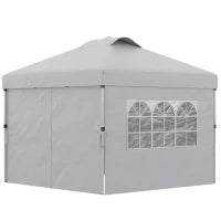 Gazebo Pieghevole 3x3 m con Altezza Regolabile su 3 Livelli, Finestre e Borsa di Trasporto, Grigio Chiaro