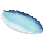 Vassoio decorativo in legno blu con foglia, 25x18x3h cm