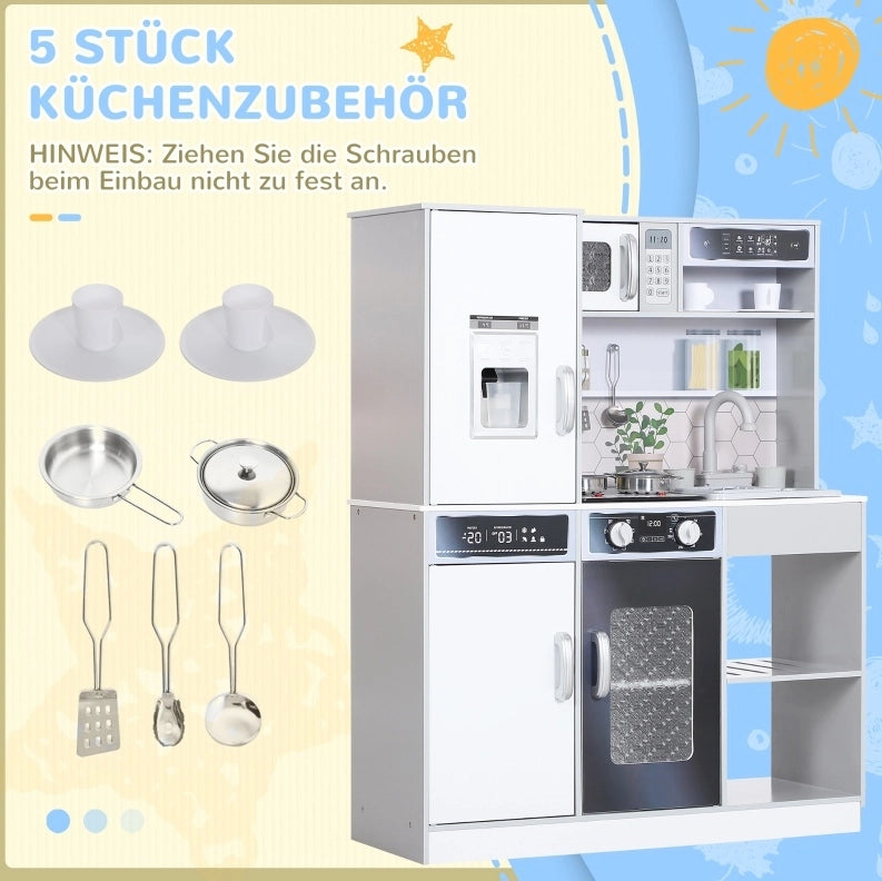 Cucina giocattolo in legno bianca con luci, suoni e acqua