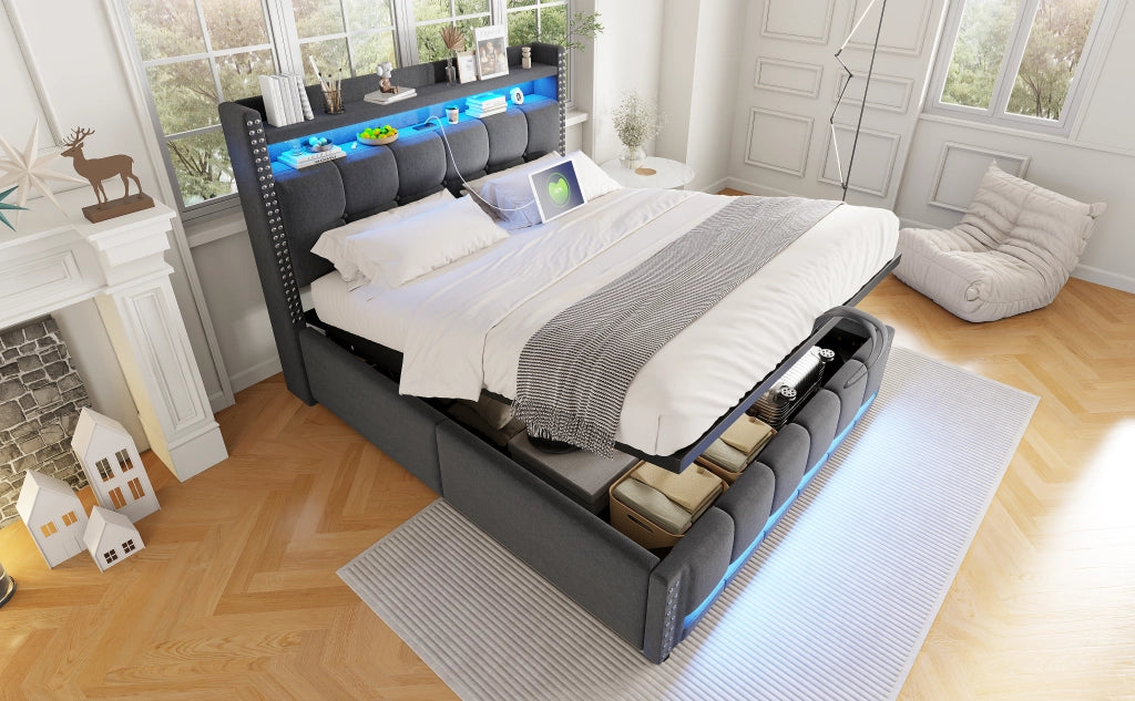 letto imbottito lino grigio 140 x 200 cm