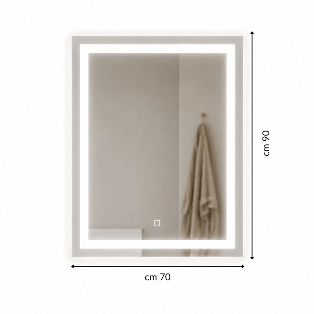 Specchio da bagno ed ambienti rettangolare con cornice led e interruttore touch *** misure 70x90 cm, tonalità dimmer...
