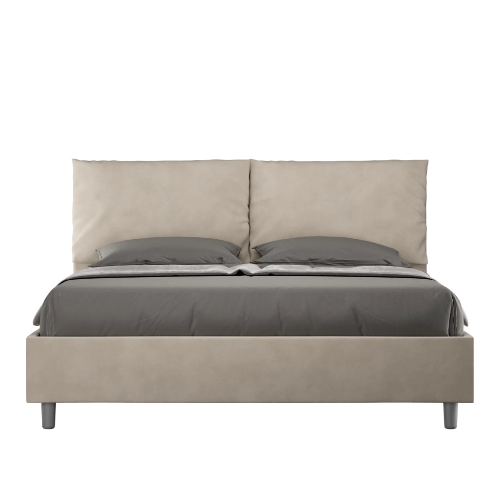 Letto Matrimoniale 160x210 cm con Rete e Contenitore Giroletto con Alzata Comoda Imbottito in Microfibra Antea Sabbia
