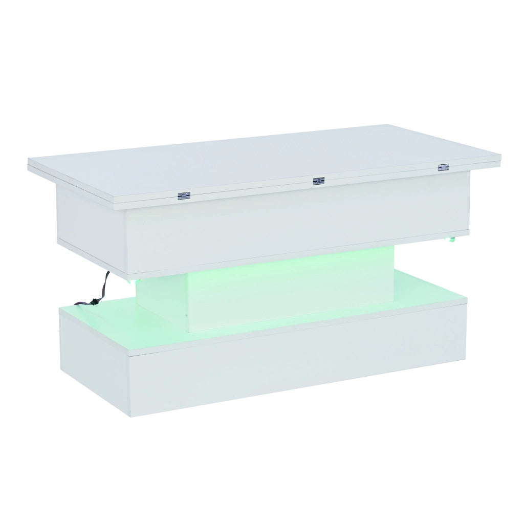 Tavolino regolabile in altezza, con presa di corrente e luci a LED, 100x50x51,5 cm, bianco