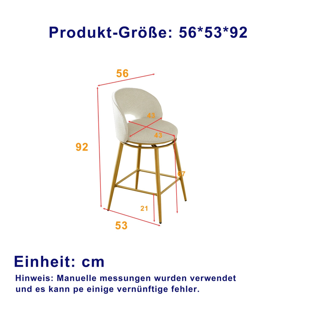 Sgabelli da Bar Girevoli in Chenille ¨C MINIMAL ¨C Set 2 Pezzi, Struttura in Metallo Oro