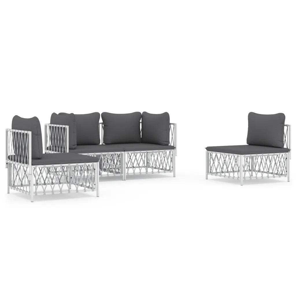 Set Salotto da Giardino 4 pz con Cuscini in Acciaio Biancocod mxl 100543