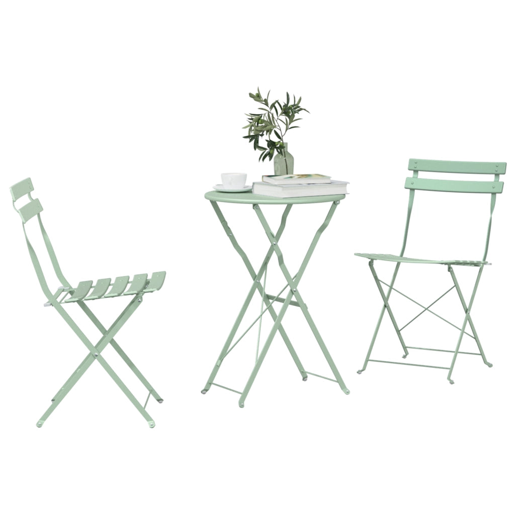 Set Bistro Pieghevole 3 Pezzi Verde Chiaro Acciaio