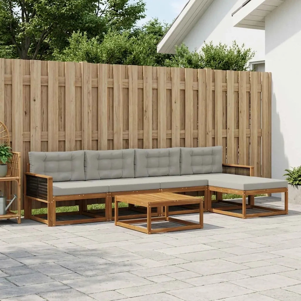 Set di divani da esterno 6 pcs Naturale e Grigio chiaro