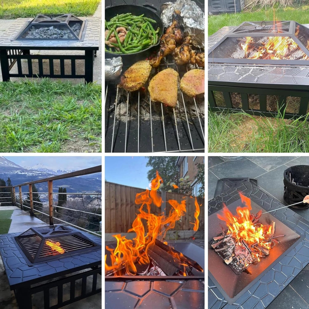 Braciere Barbecue con Griglia, Braciere da Esterno, 81cm Braciere da Giardino in Ferro,con Griglia, Attizzatoio,Parascintille, Copertura Impermeabile,Pinze per Grill,Spazzola,4 pcs Gamba