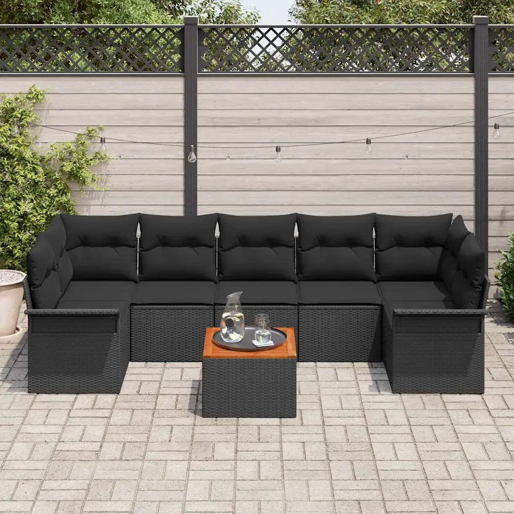 Set Divano da Giardino con cuscino 8 pcs Nero polyrattan 3347296