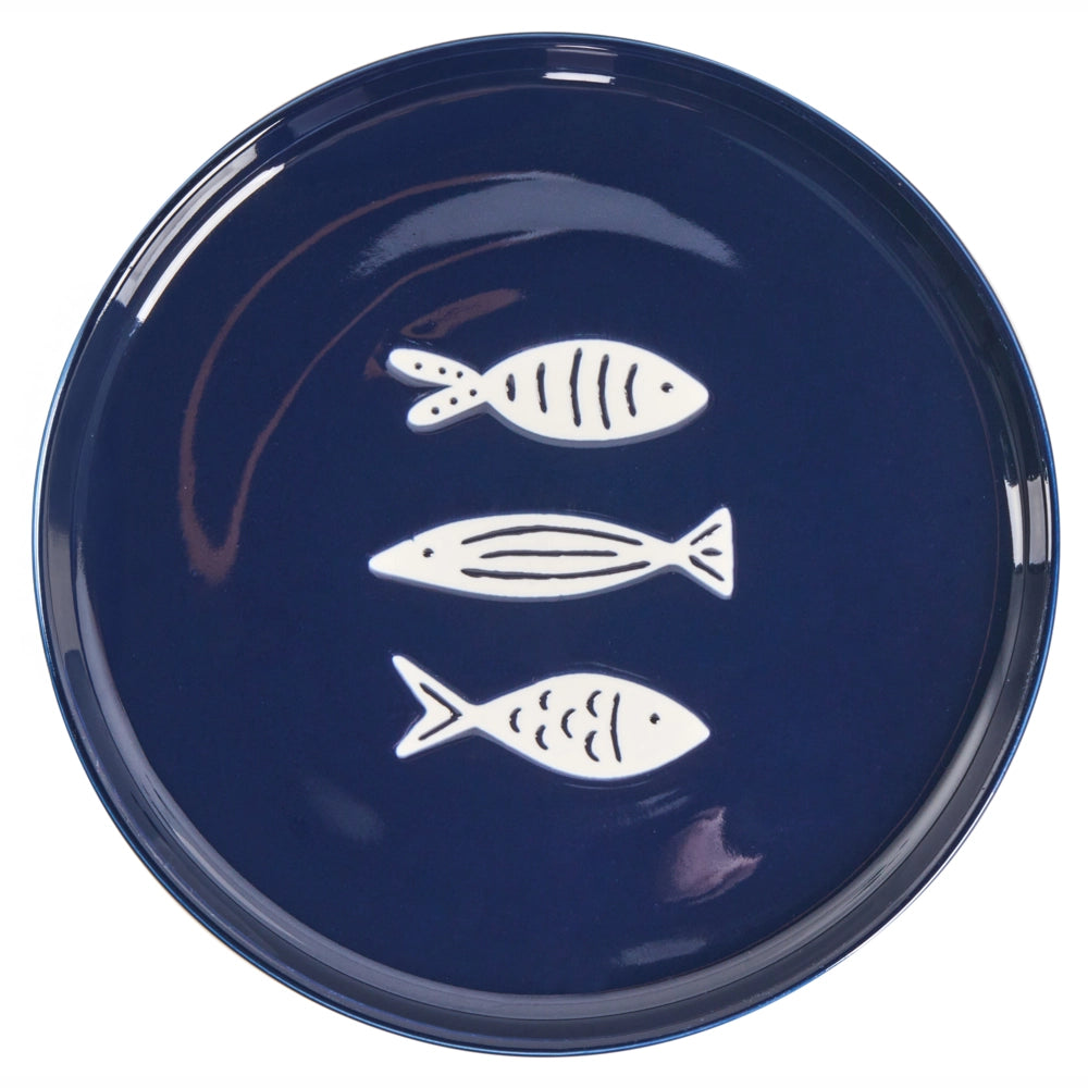 Set di 16 pezzi di porcellana bianca e blu con finitura smaltata reattiva fatta a mano per 4 persone Effetto martellato Motivo a pesci Cucina Sala da pranzo