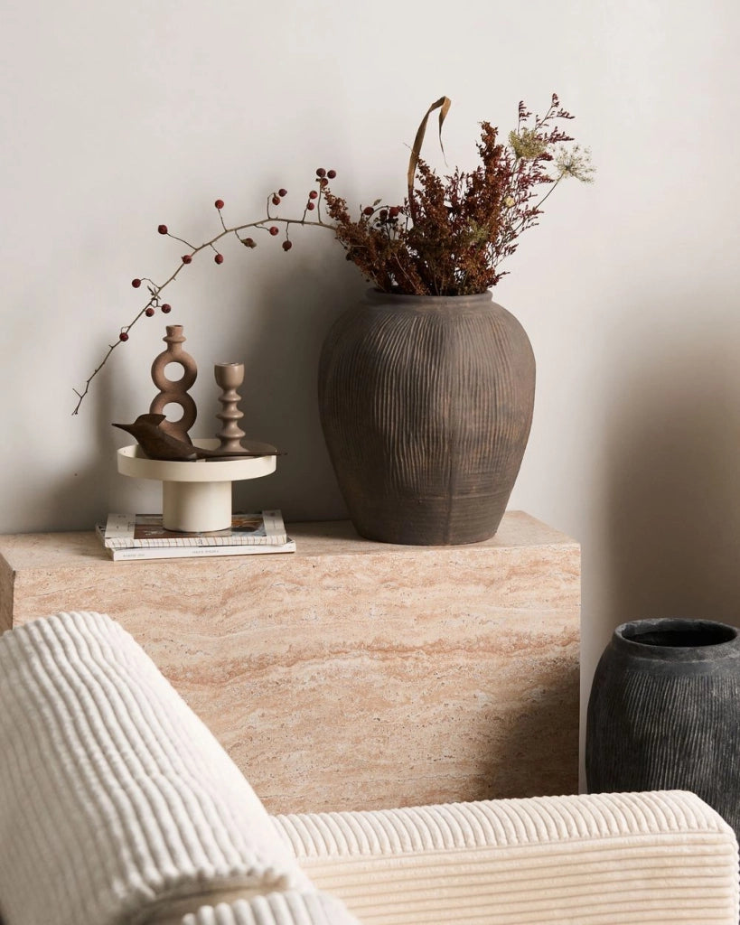 Vaso da fiori marrone in fibra di argilla dipinta per interni ed esterni Forma rotonda Design moderno Soggiorno