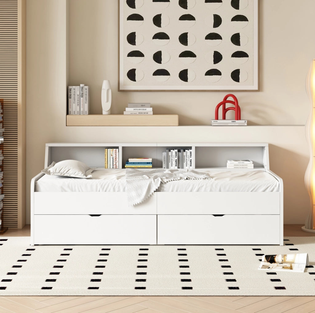 LETTO Daybed 90x200 cm con 2 cassetti e vani contenitore Bianco