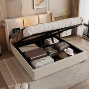 Letto matrimoniale moderno – 180x200 cm – cassone idraulico LED USB – lino beige