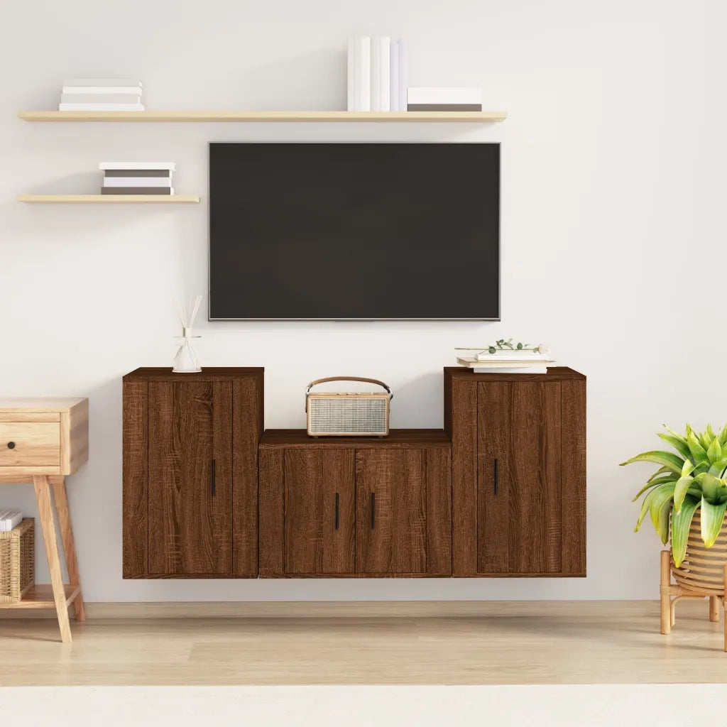 Set Mobili Porta TV 3 pz Rovere Marrone in Legno Multistratocod mxl 100777