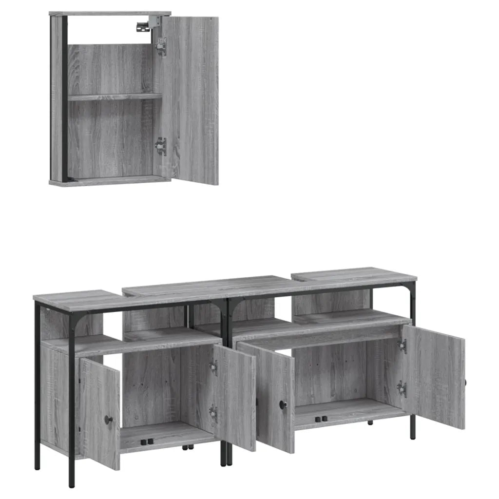 Set Mobili da Bagno | Armadio da bagno 3 pz Grigio Sonoma in Legno Multistrato