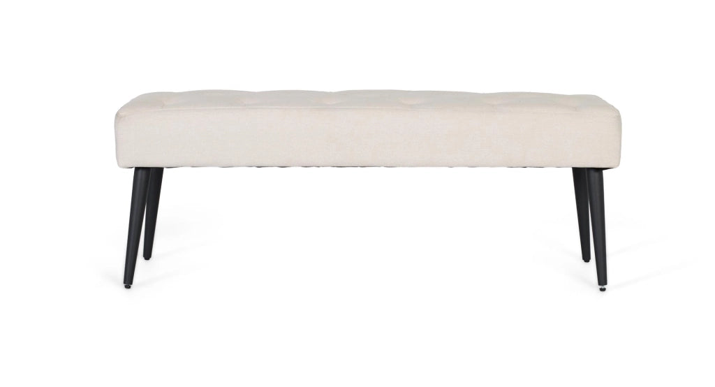 Panca in tessuto beige con gambe in ferro nero